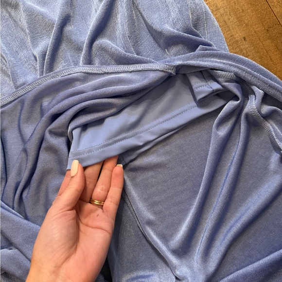 FRIEDA COWL NECK FRONT SPLIT MIDI DRESS SKY BLUE - Picture 5 of 5